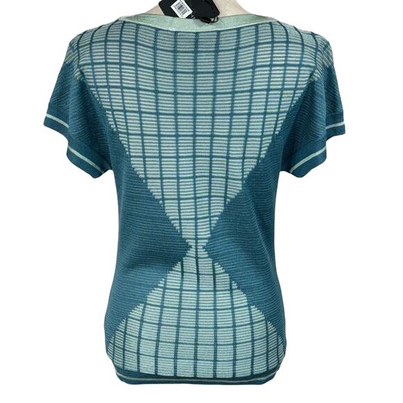 St. John Small Sweater Top Cap Sleeve Round Neck Stretch Julep/Patina Teal Green - Picture 5 of 9